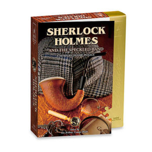 A boxed puzzle and game with text on the cover that says 'Sherlock Holmes'.